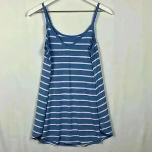 Zenana Womens Top Blue & White Stripe S Sleeveless V-Neck Relaxed Fit Casual